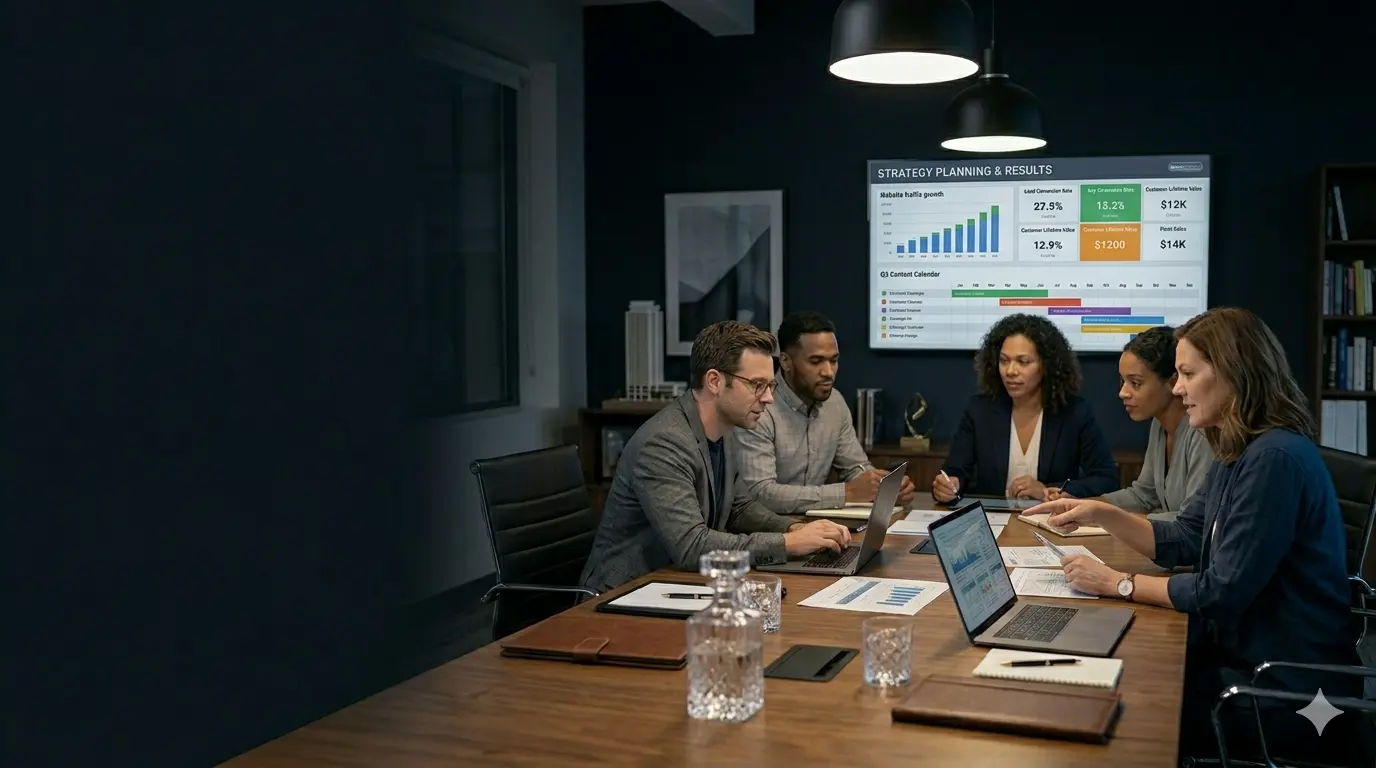 Content strategist reviewing an editorial calendar at a desk